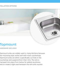 Topmount Single Bowl Kitchen Sink With Three Quarter Inch Radius Built Tough 18 Gauge Stainless Steel 304 Grade Durable Construction