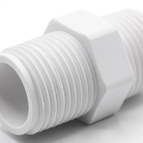 16 Pack Half Inch PVC Male Thread Nipples NPT Heavy Duty Male to Male Coupling Connectors for Home DIY Plumbing and Industrial Pipe Fittings, Premium White PVC Nipple Set close-up