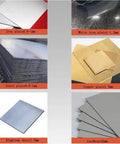 Image of various metal sheets including iron, steel, copper, aluminum, and white iron, demonstrating materials for Electric Drill Plate Cutter Nibbler Attachment.