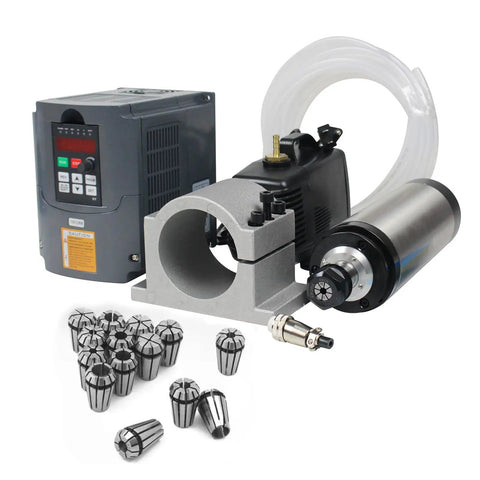 2.2KW Water Cooled Spindle Motor ER20 24000 RPM with 400Hz VFD Inverter 110V, 80mm Clamp, 80W Pump, 14 Collets CNC Kit