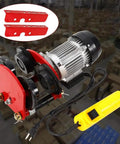 1 Ton Electric Trolley for Power Hoist 110V 200W Geared Overhead Crane with wheels and control, red steel construction.