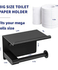 Matte Black Toilet Paper Holder With Shelf Fits Mega Rolls Self Adhesive Wall Mount Rustproof Stainless Steel Dimensions