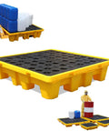 Heavy Duty Chemical Spill Containment Tray With Modular HDPE Pallet Rack, garage wall organizer with detachable safety grating.