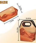 Sunset Insulated Lunch Tote Bag Portable Lunch Box with Large Capacity and desert design, showing dimensions.