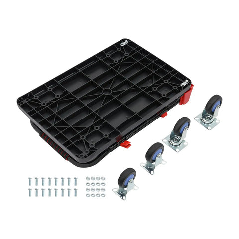 Built Like A Tank Two In One Platform Cart With Secure Cage Foldable Utility Dolly And Flatbed Hand Truck parts including sturdy casing and replacement wheels.