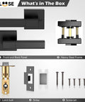 Matte Black Interior Door Handles Set Of 5 Non Locking Passage Knobs For Hallways And Closets Built Tough Zinc Alloy Construction Easy Reversible Fit For Pantry And Utility Rooms contents including panels, frame, latch, strike, and screws.