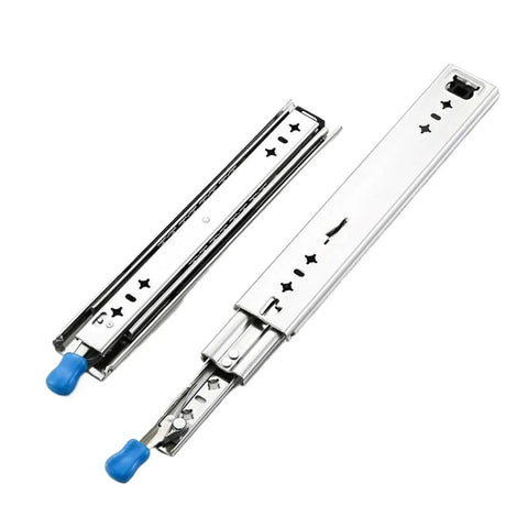 Beefy Heavy Duty Locking Drawer Slides For Kitchen And Dining, 53W Capacity, Blue Zinc Plated One Piece Rails With Smooth Glides
