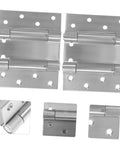 Heavy duty spring-loaded door hinges, stainless steel, self-closing mechanism, high load capacity, suitable for outdoor gates and patio doors.