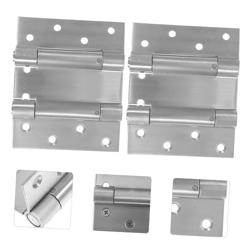 Heavy duty spring-loaded door hinges, stainless steel, self-closing mechanism, high load capacity, suitable for outdoor gates and patio doors.