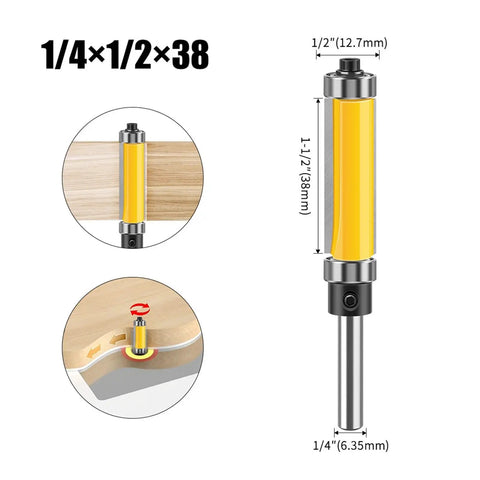 Premium 6mm 1/4 Inch Shank Template Trim Router Bit W Dual Top And Bottom Bearings for detailed woodworking measurements