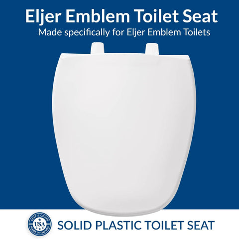 Eljer Emblem Round Toilet Seat White Plastic Durable Comfort Fit For Eljer Emblem Toilets Easy Top Hinges Install Made In USA