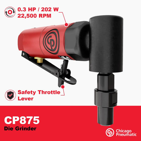 Right Angle Air Die Grinder Kit With One Quarter Inch Collet Point Three HP 220W 22500 RPM CP875 model, side view