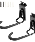 Heavy Duty Bike Hooks PVC Coated Wall Mount Hangers For Mountain Road Hybrid And Folding Bikes Vertical Bicycle Storage Rack 2 Pack Black Sturdy Steel EVA Foam Protected Easy Install, showing two black hooks with screws