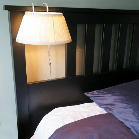 Over The Bed Reading Lamp With Soft Cream Pleated Fabric Shade And No Fuss Easy On Off Pull Cord Eye Friendly Bedside Light