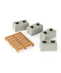 Cement blocks and pallet from John Deere 1:16 Scale Farm Construction Set With Skid Steer And Chevy Silverado Lights, Sounds And Barricades