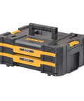 Sturdy TSTAK Tool Storage Organizer with Double Drawers holds up to 16.5 lbs, visible bi-material handle, stackable design