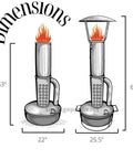 Outdoor Smudge Pot Heater With Heat Dish For Long Night Warmth, 7 Gallons Diesel Burn, 10 To 14 Hour Tank, dimensions shown