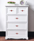 White dresser with Ceramic Rose Cabinet Knobs With Bronze Backplates In Cute Pink Vintage Flower Drawer Pull Handles installed