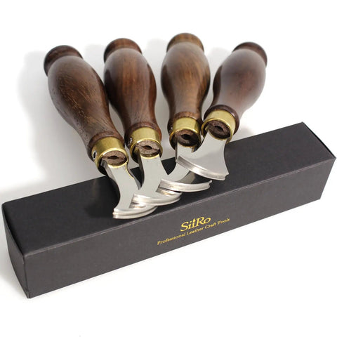 Leather Edge Creaser Set With Stainless Steel Tips 1.0mm 1.5mm 2.0mm 2.5mm And Wood Handle for leatherworking crafts.