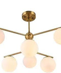 Antique Brass 6 Light Sputnik Chandelier Two Tier Modern Ceiling Pendant Fixture With Frosted Globe Shades Indoor Lighting 27.56 In Long 27.56 In Wide 19.69 In High ETL Listed, image display