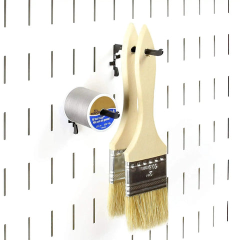 Narrow 3.5-Inch Reach Slotted Peg Hooks Set for Paint Brushes and Spools, Metal Pegboard Organizer, 4 Pack, Black
