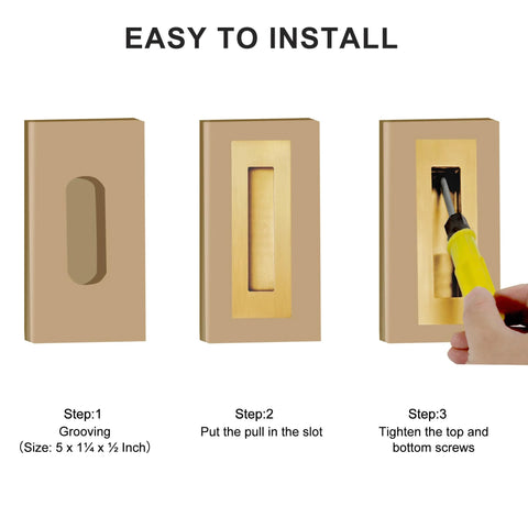 Installation steps for 6 Inch Recessed Finger Pulls For Pocket Doors And Sliding Doors, brushed gold stainless steel hardware