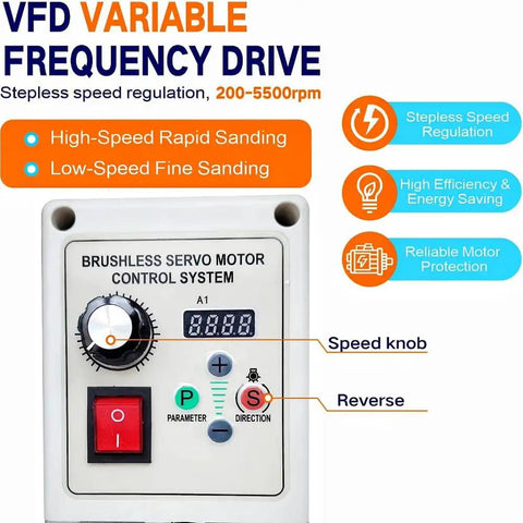 VFD Variable Frequency Drive control panel for Heavy Duty Belt Grinder Sander 30X1 Inch With VFD Variable Speed Drive And Powerful 550W Brushless Motor.