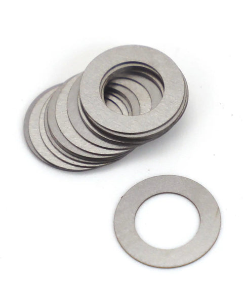 One Quarter Inch Pivot Pin And Take Down Pin Shim Kit, 14 Pack, Four Thicknesses, Heavy Duty Stainless Steel 304 on white background