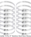Selizo 12Pcs 4-inch stainless steel hose clamps set, worm-gear, 91–114mm