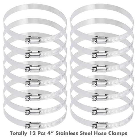 Selizo 12Pcs 4-inch stainless steel hose clamps set, worm-gear, 91–114mm