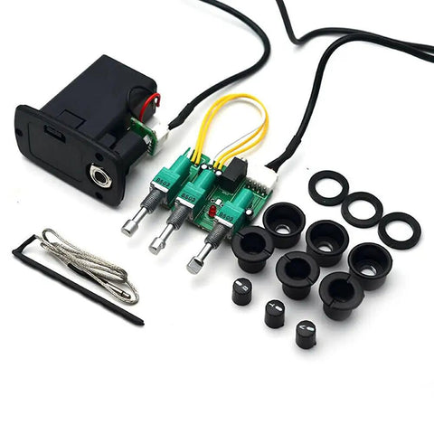 3 Band Guitar Piezo Pickup Preamp System Kit For Acoustic And Classical Guitars With 6.35mm Output Built In Equalizer Easy Install Replacement For Piezo Pickups Dope Tone, showing components and wires