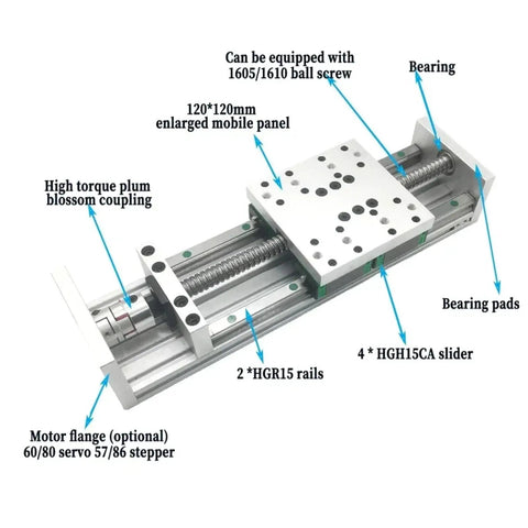 Heavy Duty 100mm Linear Guide Slide Table With Adjustable Sfu 1610 Ball Screw Xyz Motion Platform For Cnc And Robotics, showing detailed components and assembly.