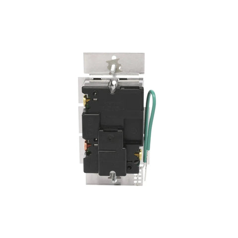 Ivory Toggle Dimmer Switch With Smooth Glide Lever For Led Halogen And Incandescent Bulbs 150 Watt Single Pole Or 3 Way No Sweat Installation, close-up view of electrical components.