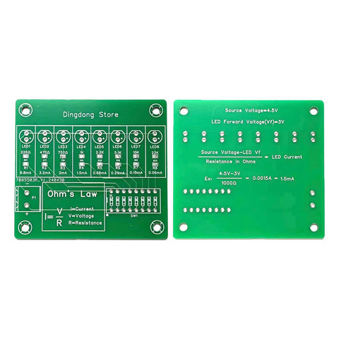Front and back view of PCB from Beginner Friendly Soldering Practice Kit For Exploring Current And Resistance Relationships With Hands On SMD Resistor Projects Plus LED Demos And Real World Circuit Building For Beginners And Hobbyists.