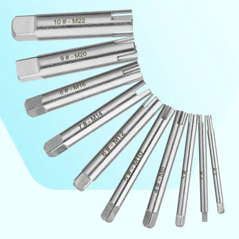 Get This Ultimate 10 Piece Tap Extractor Kit To Yank Out Broken Bolts And Stripped Screws Like A Pro With Durable HSS Steel, Perfect For Fixing Those Stubborn Heads On Your DIY Jobs Without Stress. HSS steel tap extractor set, sizes M22 to M3