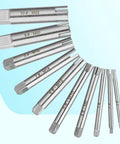 Solid 10 Piece Tap Extractor Set For Stripped Screw And Broken Bolt Removal. High Speed Steel Tools Kit With Durable Case, Perfect For Hardwood Jobs And Auto Fixes That Need Heavy Duty Gear To Get Stuff Done Fast., 10-piece HSS tap extractor set, M5-M22