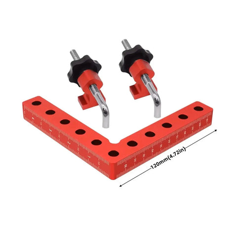 Right Angle Fixing Clip 90 Degree L Shaped Woodworking Panel Fixture for Mounting and Alignment 120mm in red with adjustable knobs