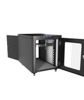 Heavy Duty 12U Soundproof Server Rack Cabinet With 35 Inch Depth And Beast Mode Cooling Fans, open view showing interior.