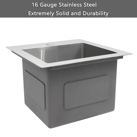 Drop In Bar Sink 15 By 15 Inch 16 Gauge Stainless Steel for outdoor wet bar and RV sinks, shown with top mount and solid build.