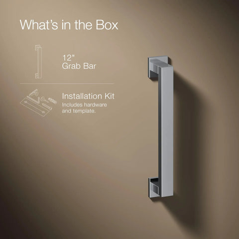 Square 12 Inch Grab Bar For Bathroom Safety And Accessibility, Durable Polished Chrome Bath Support Handle in box