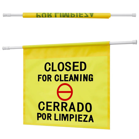 Restroom Closed For Cleaning Sign English And Spanish Hanging Doorway Safety Sign Yellow 30 To 53 Inch Durable Indoor Outdoor Notice