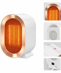 White Retro Mini Electric Space Heater with USA Plug and Play 1200W Fast Heating Ceramic Heater featuring front and side details