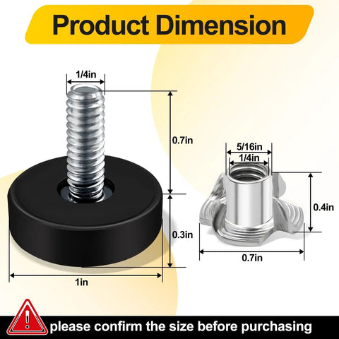 1/4-20 UNC Thread Leveling Feet For Furniture, 12 Pack Adjustable Levelers With T Nuts, Screw In Feet For Tables Chairs Desks And Stools, Galvanized Steel With PP Base, Protect Floors And Reduce Scratches And Noise