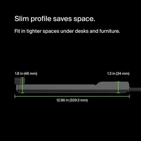 Side view of 8 Outlet Surge Protector Power Strip With 6 Foot Flat Plug Heavy Duty Extension Cord Overload Protection 3550 Joules, slim profile.