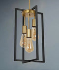 Sleek Black And Brass 3 Light Pendant Light For Kitchen Island And Dining Room Modern Industrial Farmhouse Rectangle Chandelier Hanging Light For Hallway And Entryway featuring a rectangular frame with brass accents.