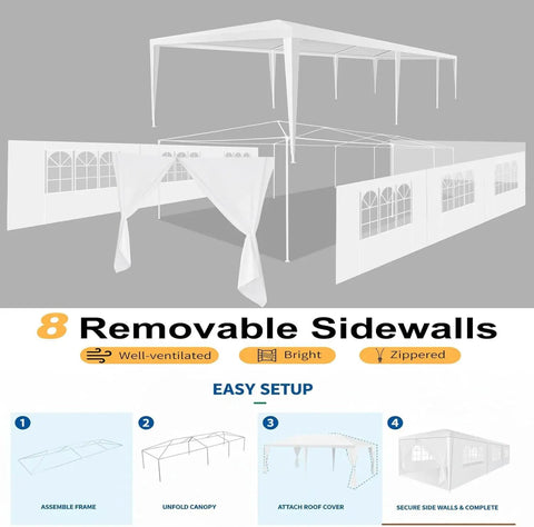 10x30 Ft Party Tent Outdoor Canopy For Parties With 8 Removable Sidewalls Waterproof Gazebo Shelter with easy setup instructions