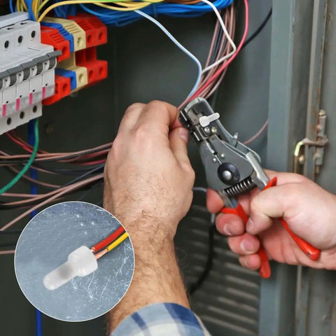 Electrician using 250 Piece Closed End Wire Crimp Connectors and Terminals Kit for DIY Projects 22 to 18 18 to 14 12 to 10 AWG