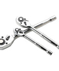 3 Piece Stubby Ratchet Wrench Set With Grippy Textured Grip, Heavy Duty Hand Tool Kit In CRV Steel For Automotive, Motorcycle, And Home Maintenance