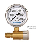 Pro Grade Pressure Washer Gauge Kit With Three Eighths Inch Quick Connect Glycerin Filled Dial 0-5000 PSI Brass Quick Connector