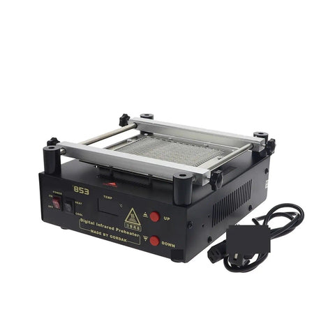 Infrared Preheater Soldering Station 605W Lead Free BGA Rework Tool with Digital Display, 120x120mm Heating Plate, black unit.